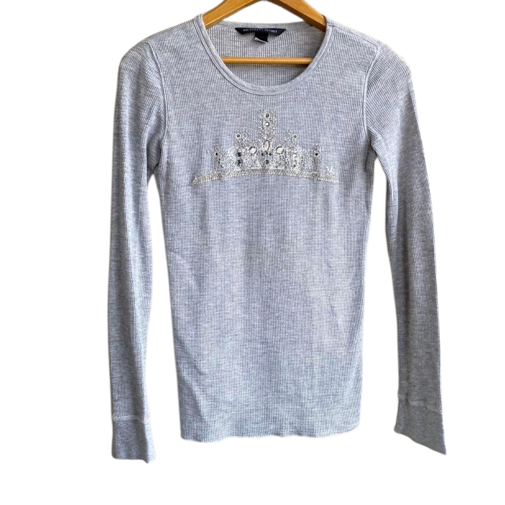 Victoria's Secret Gray Long Sleeve Tee with Crown Detail